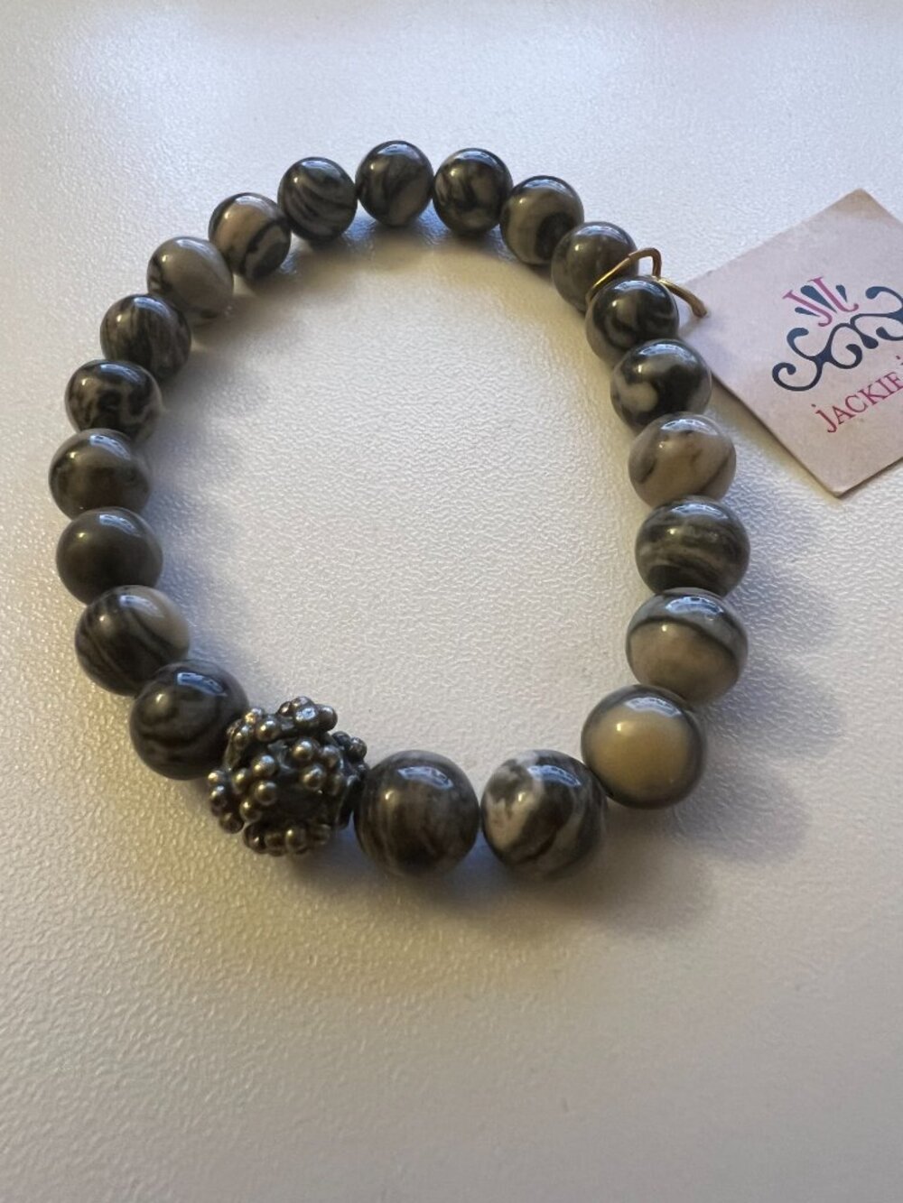Fancy Jasper Beaded Bracelet with Metal Accent